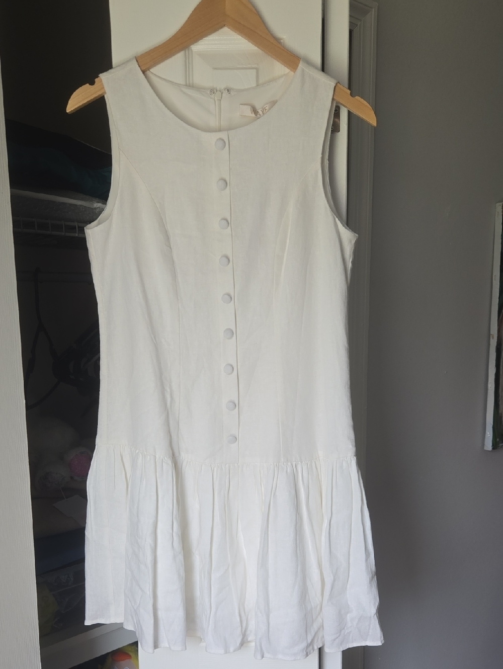 NWT Wayf White Sleeveless Button-Front Mini Dress